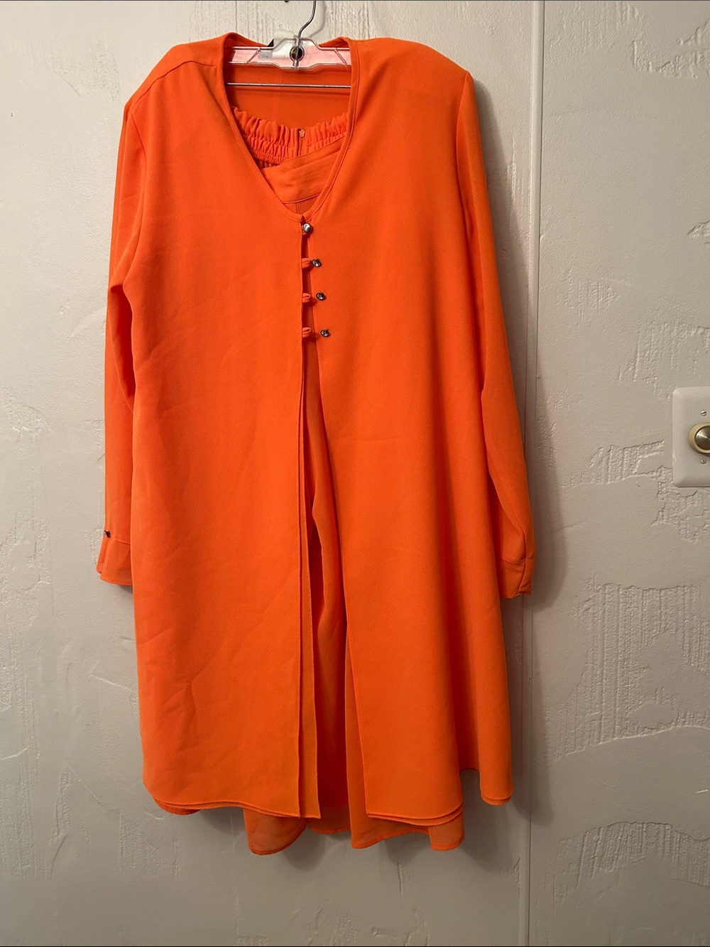 Vibrant Orange Longline Trench Coat with Front Button Accents